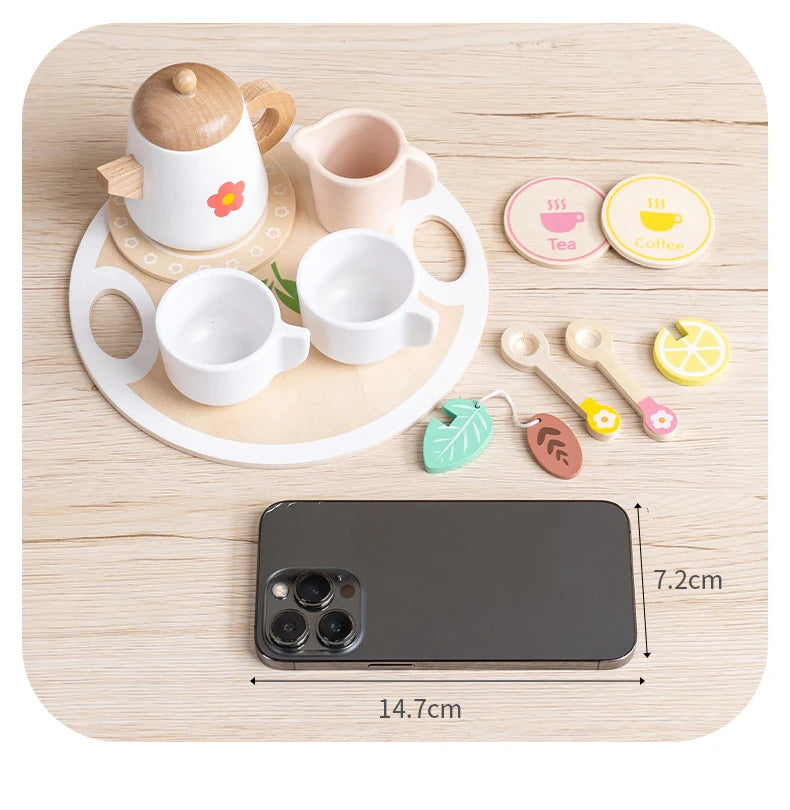 Kids Simulation Wooden Dessert Food Toys Kitchen Cookies Coffee Afternoon Tea Pretend Play Toys for Boy Girls Birthday Xmas Gift