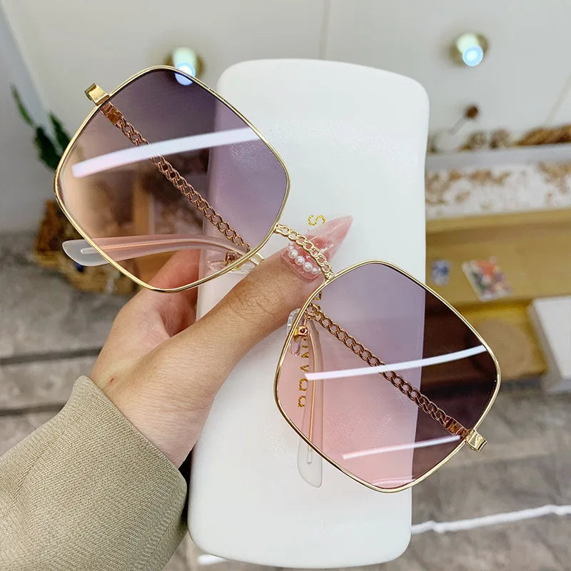 JSJM New Fashion Big Frame Sunglasses Women Classic Brand Design Luxury Metal Oversize Sun Glasses Female Oculos De Sol UV400