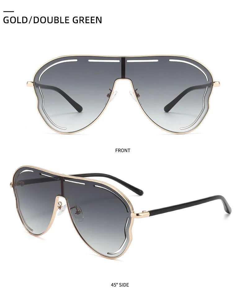 Oversized Hollow One-Piece Sunglasses Women Big Frame 2024 Luxury Brand Special-Shaped Sun Glasses For Ladies Eyewear Shades