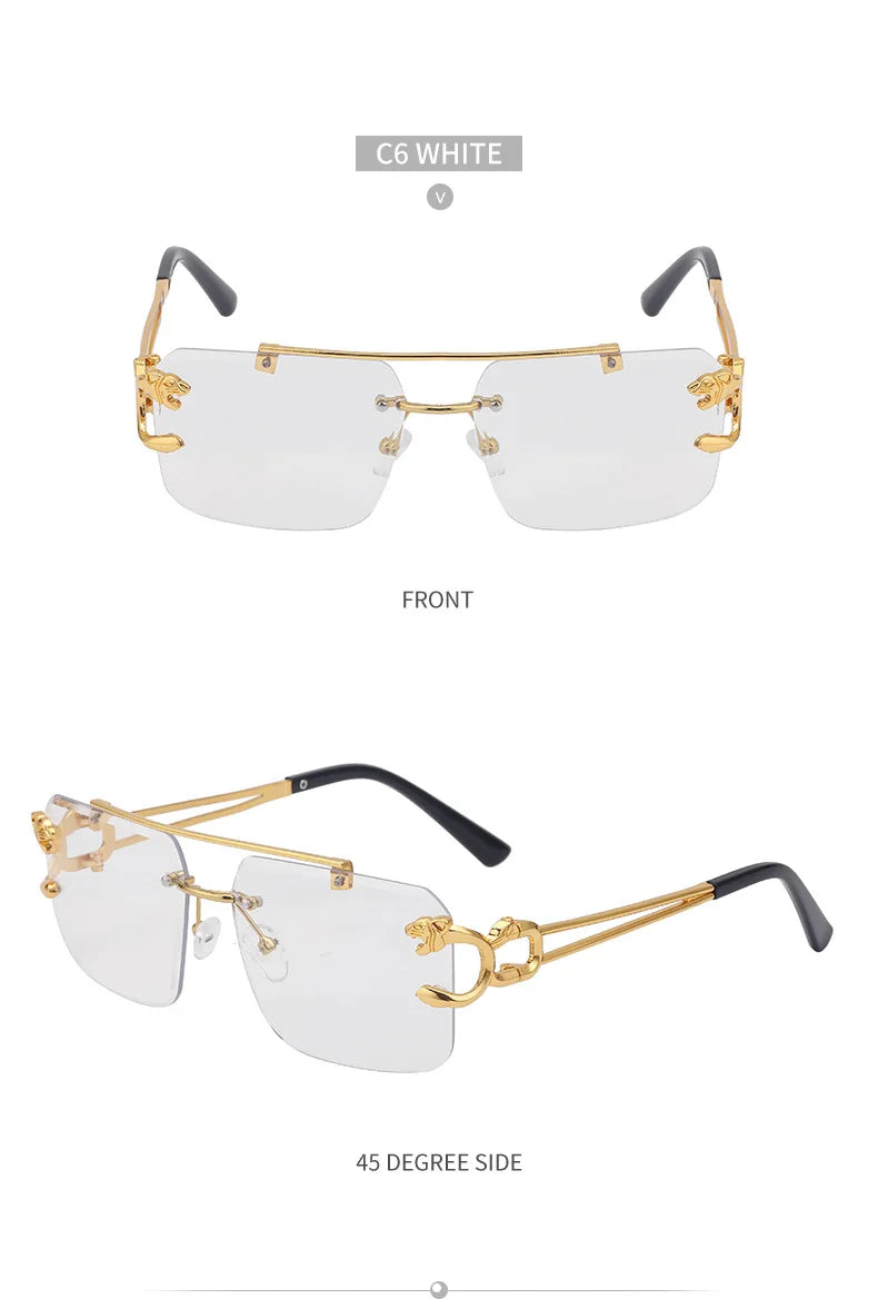 Fashion Metal Leopard Rimless Sunglasses Double Bridges Gradient Ocean Film Shades UV400