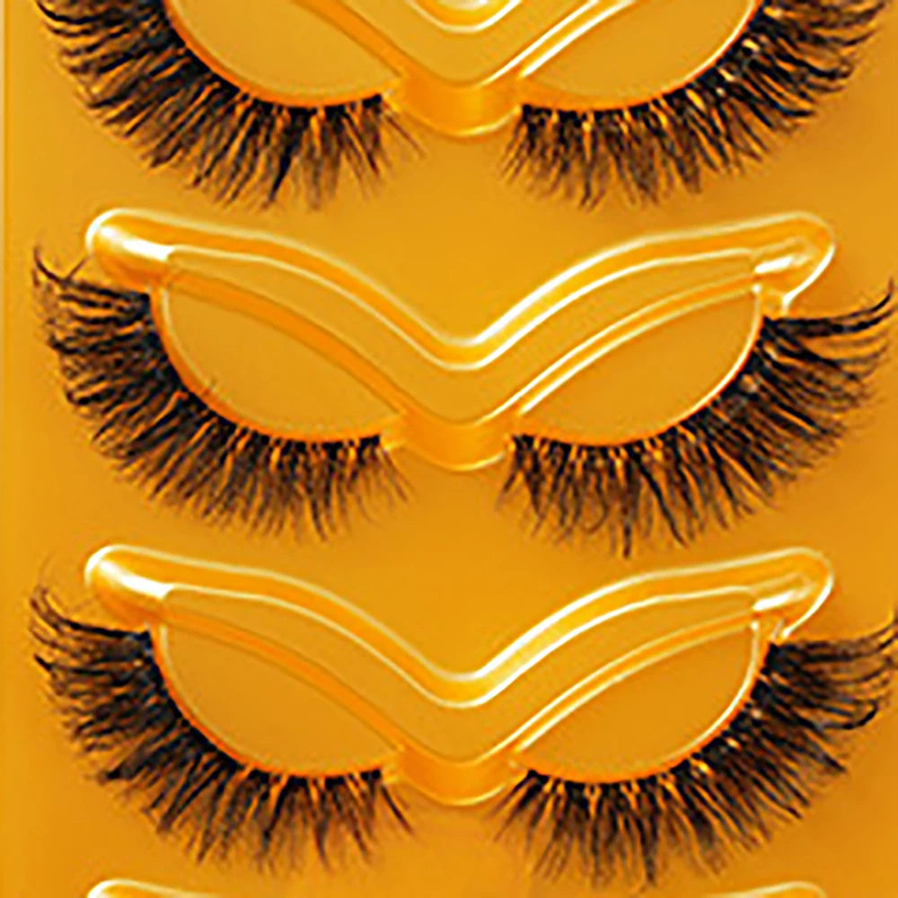 5 pairs of European and American fox style eye tail elongated false eyelashes, transparent stem, three-dimensional simulation, d