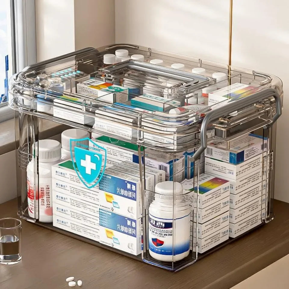 Household Medicine Box Large Plastics Simple Medical Kit Medical Care Drugs Storage Boxes Transparent Multi Layer Storage Box