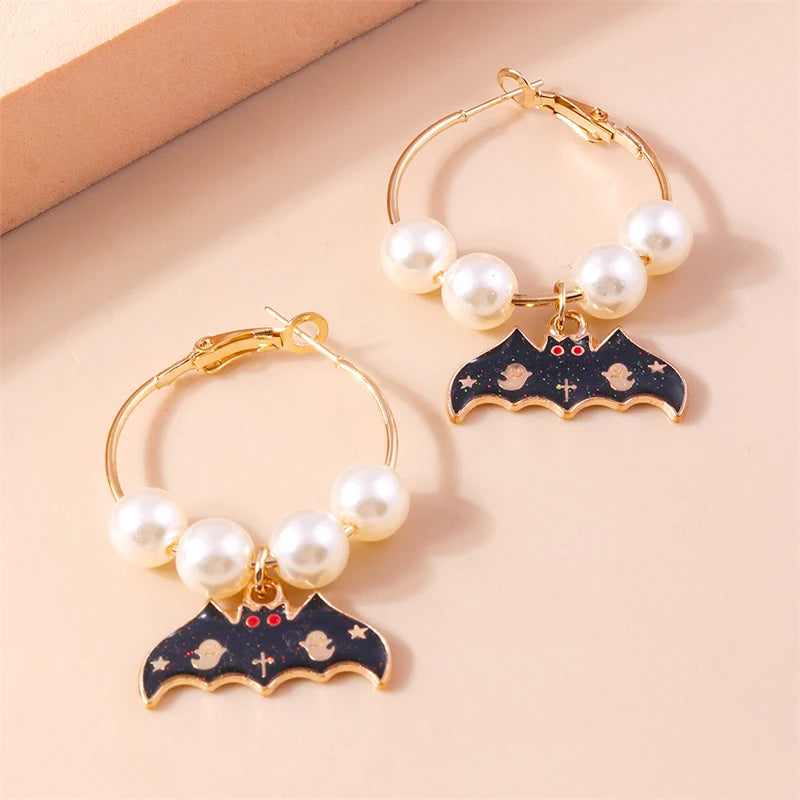 Aihua Fashion Halloween Earrings Enamel Ghost Skeleton Pumpkin Bat Spider Earrings For Women Halloween Night Party Jewelry Gifts