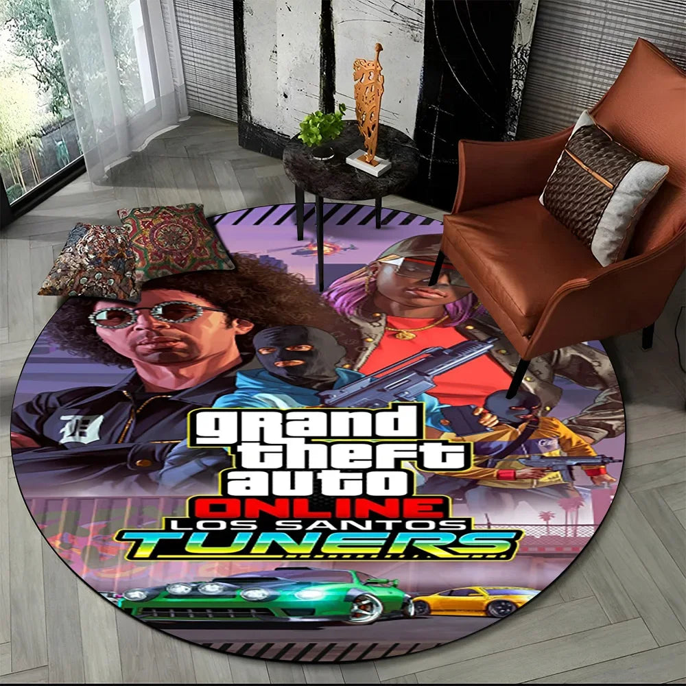 Grand Theft Auto Games GTA  Gamer Round Carpet Rug for Living Room Bedroom Child Playroom Decor,Pet Area Rug Non-slip Floor Mat