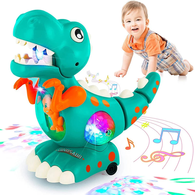 Dinosaur Toys Baby Toys Light Up Musical CrawlingTummy Time Montessori Sensory Interactive Electric Toys For Kids Birthday Gifts