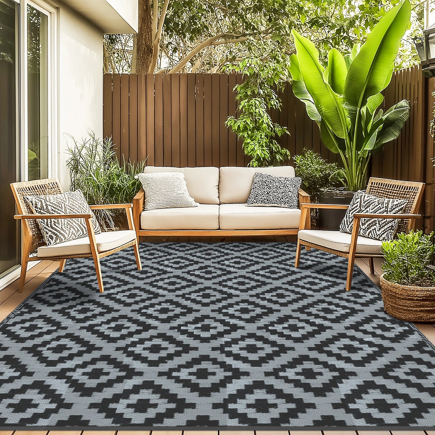 152x244CM Outdoor Rug for Patio Waterproof Anti-slip Plastic Straw Garden Mat Carpet UV Resistant Rugs for Camping Beach Picnic