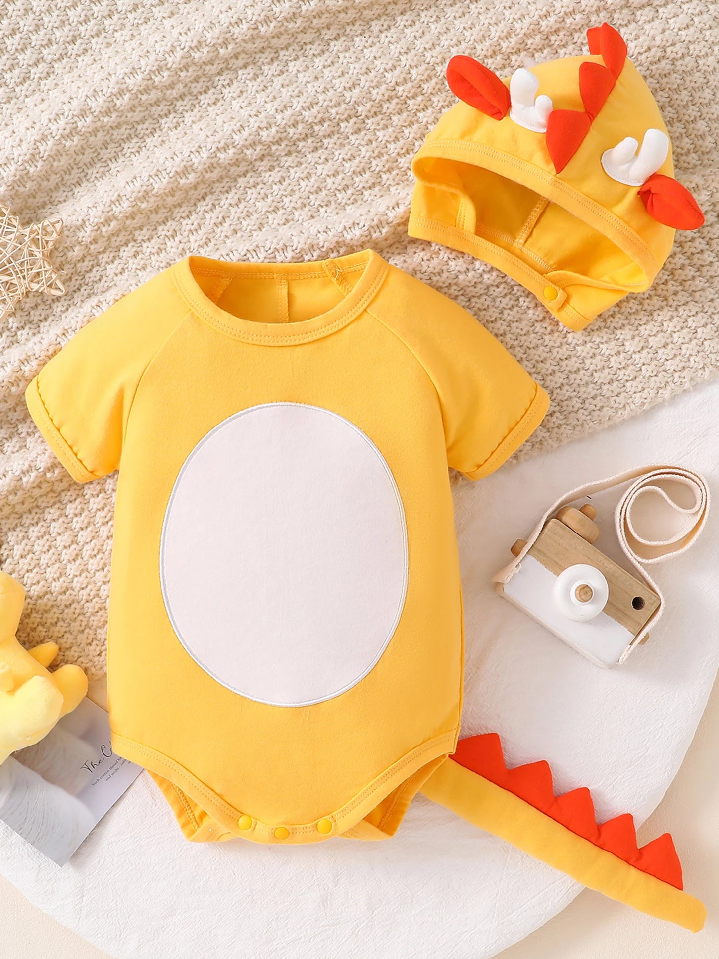 Adorable Toddler Dino Outfit Short Sleeve Round Neck Jumpsuit with Matching Hat Set Baby Clothing for Halloween