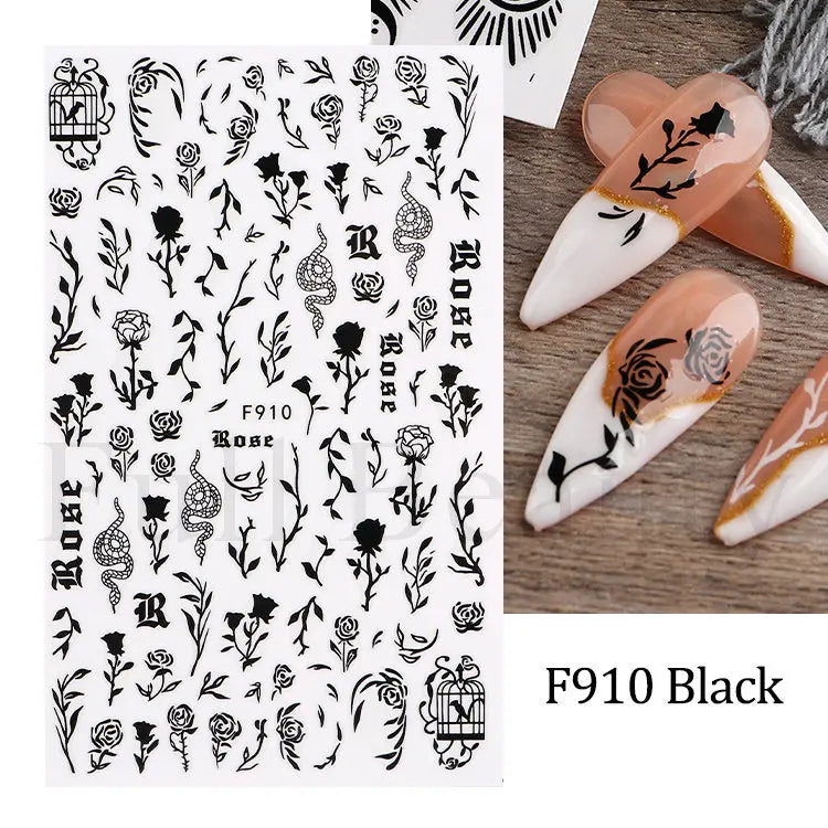 Nail Stickers Halloween Series Bat Skull Bone Ghost Pumpkin Pattern 3D Self Adhesive Decals For Nails Manicure Decoration LATH