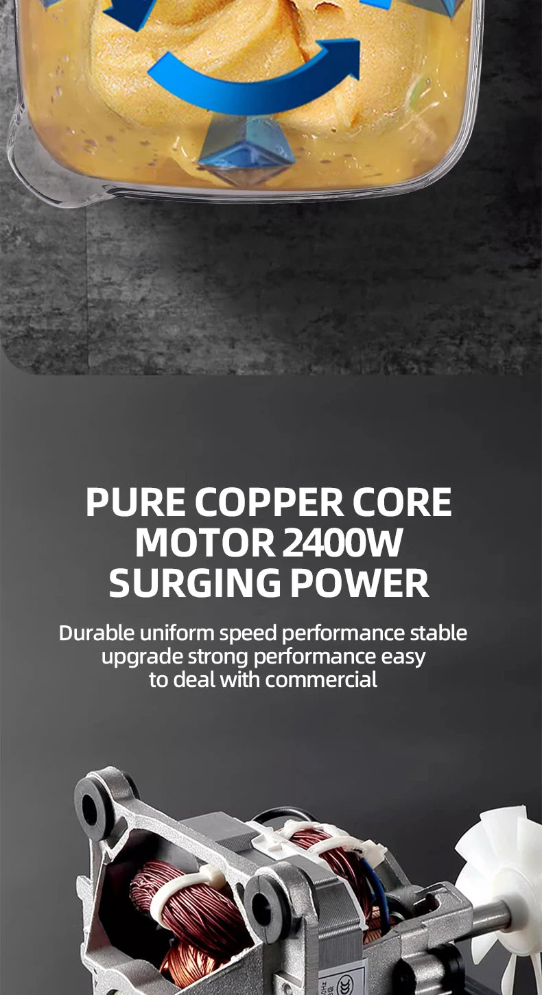 2000W Heavy Duty Commercial Blender Stationary Mixer Ice Smoothies Appliances for Kitchen Professional High Power Food Processor