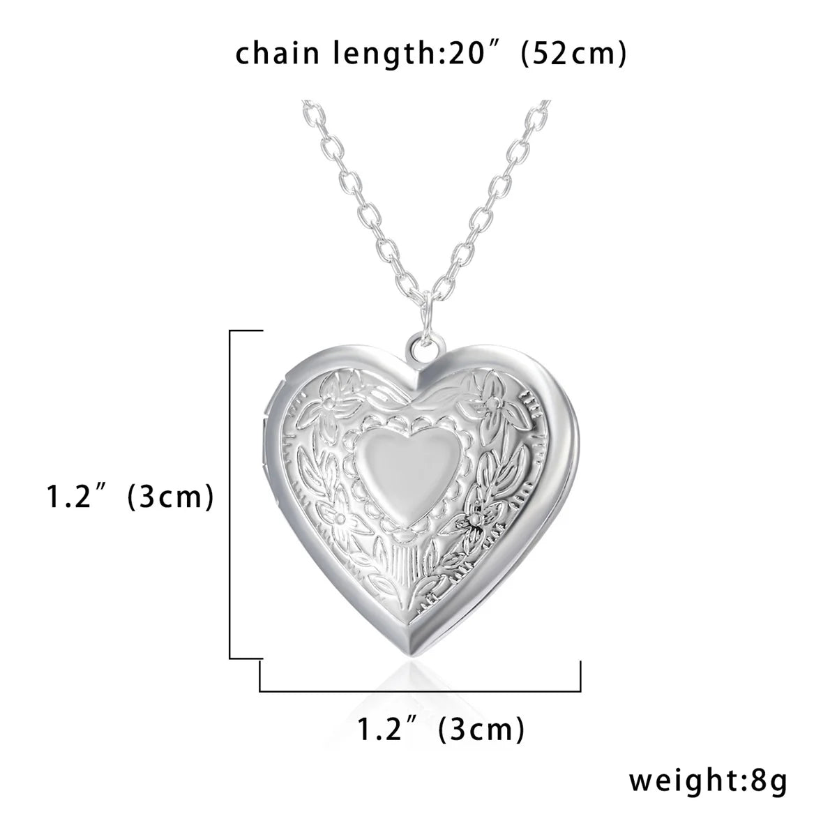 Silver Color Love Heart Photo Frame Pendant Necklace For Women I Love You Flower Pattern Heart Openable Locket Necklace Jewelry