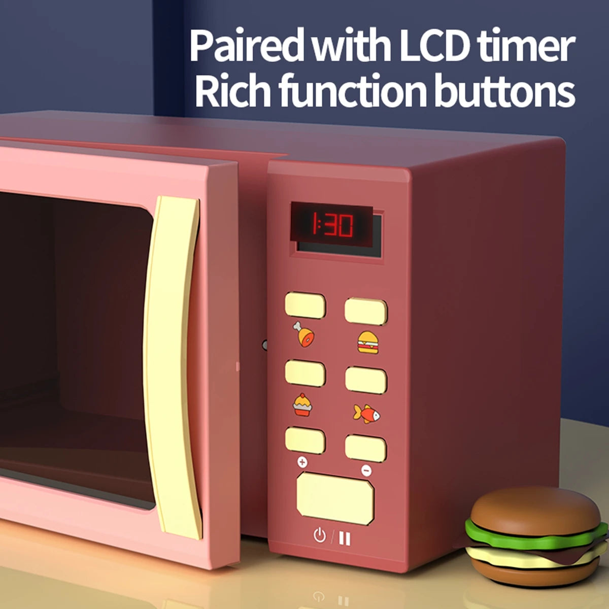 Toy Microwave Oven Playset with Light and Sound, Toy kitchen Appliances for Kids, Play kitchen accessories and Toy Food for Kids