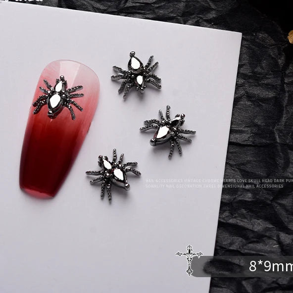 10PCS Gothic Punk Style Alloy 3D Nail Art Charms Heart Skeleton Cross Spider Design For Halloween Nails Decoration Accessories