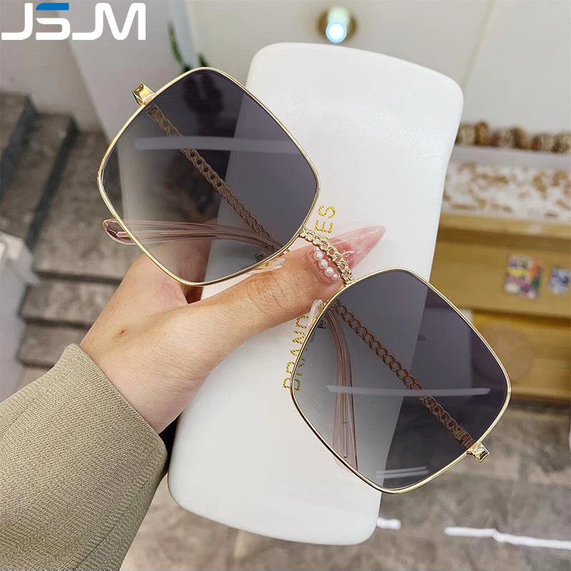 JSJM New Fashion Big Frame Sunglasses Women Classic Brand Design Luxury Metal Oversize Sun Glasses Female Oculos De Sol UV400