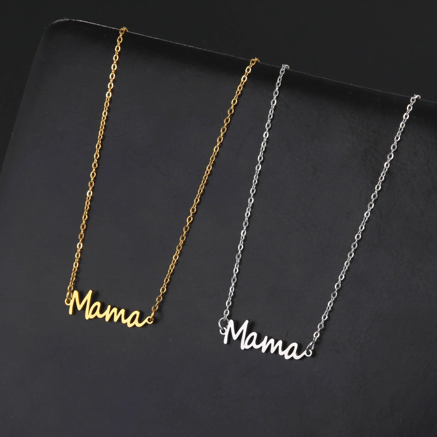 Skyrim Mama Letter Pendant Necklace for Women Stainless Steel Neck Chain Choker Trendy Family Jewelry Mother's Day Gift for Mom
