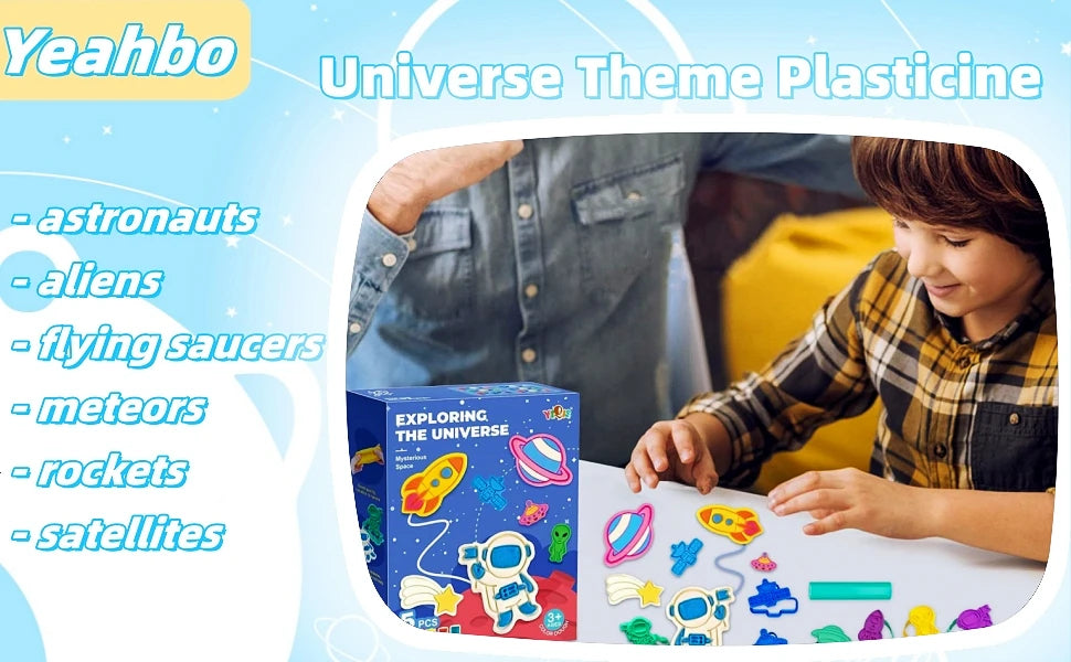 Yeahbo Playdough Sets Toys for Kids 2 3 4 5 Years, Play Dough Tools Plasticine for Children, Playdough Accessories 8 Space Mold