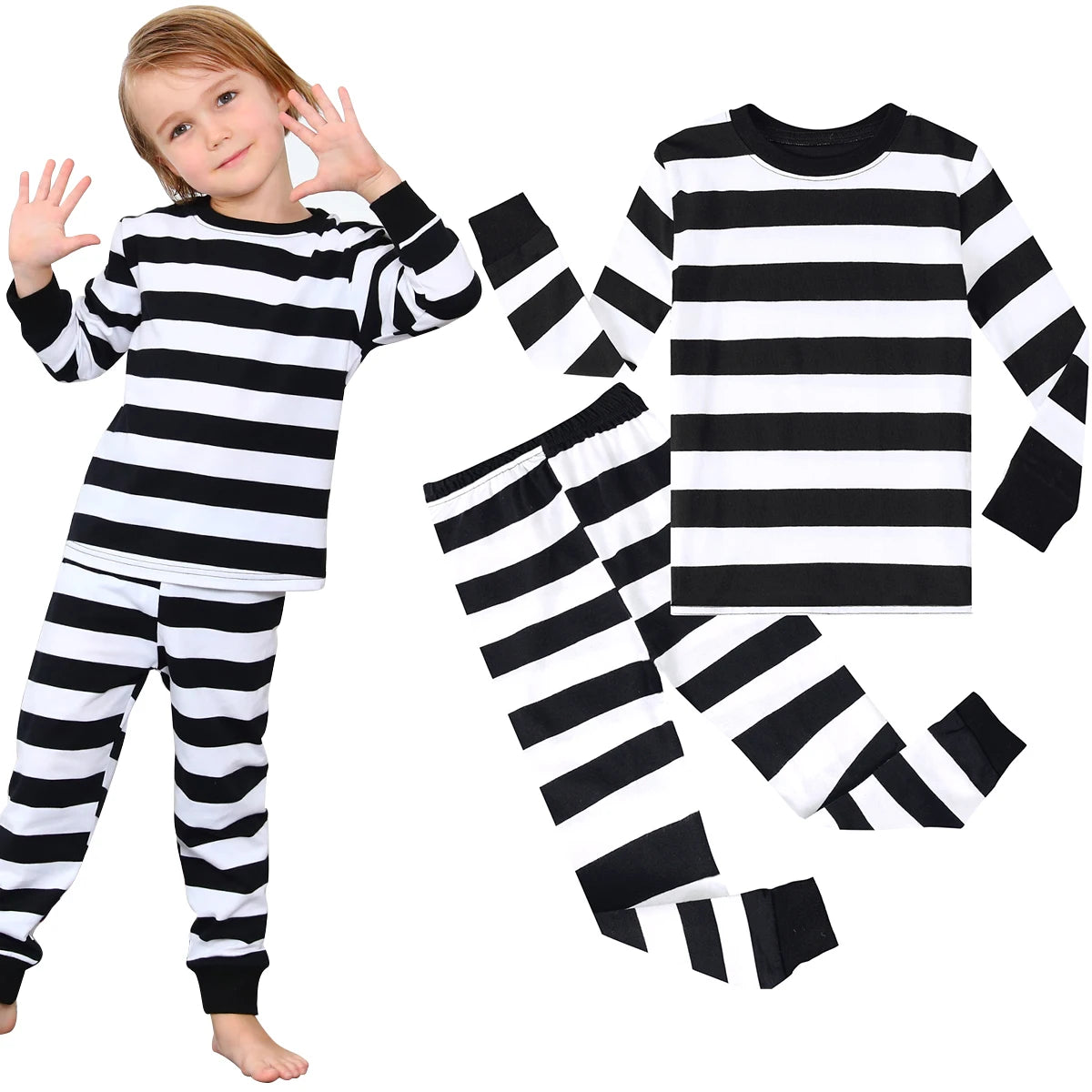 Black and White Striped Pajamas Set Toddler Boys Girls Halloween Robber Prisoner Thief Pjs for Kids Pyjamas Infant Party Clothes