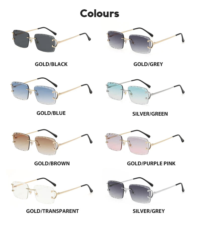 Square rimless glasses Trend metal high-grade men's and women's sunglasses street shot sunglasses