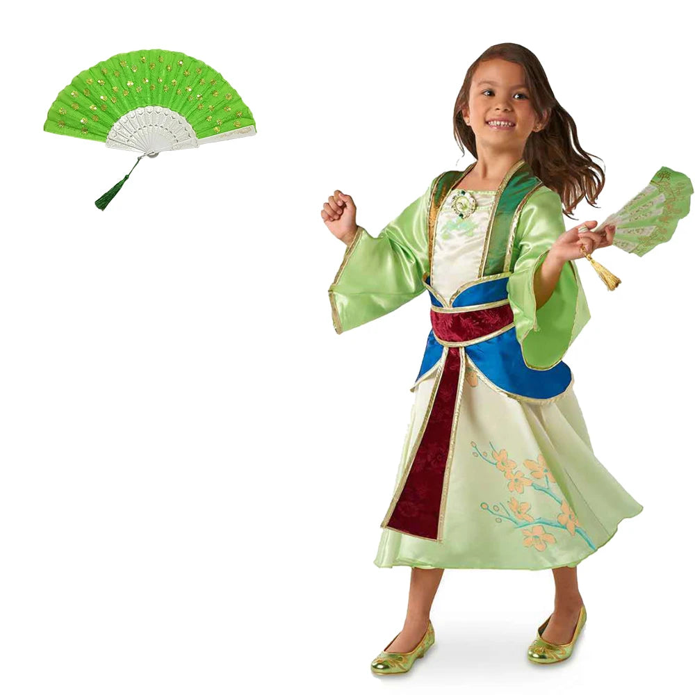 Halloween Girls Mulan Dress Children Fancy Fairy Princess Dress Up Chinese Style Christmas Vintage Green Floral Dresses Hanfu