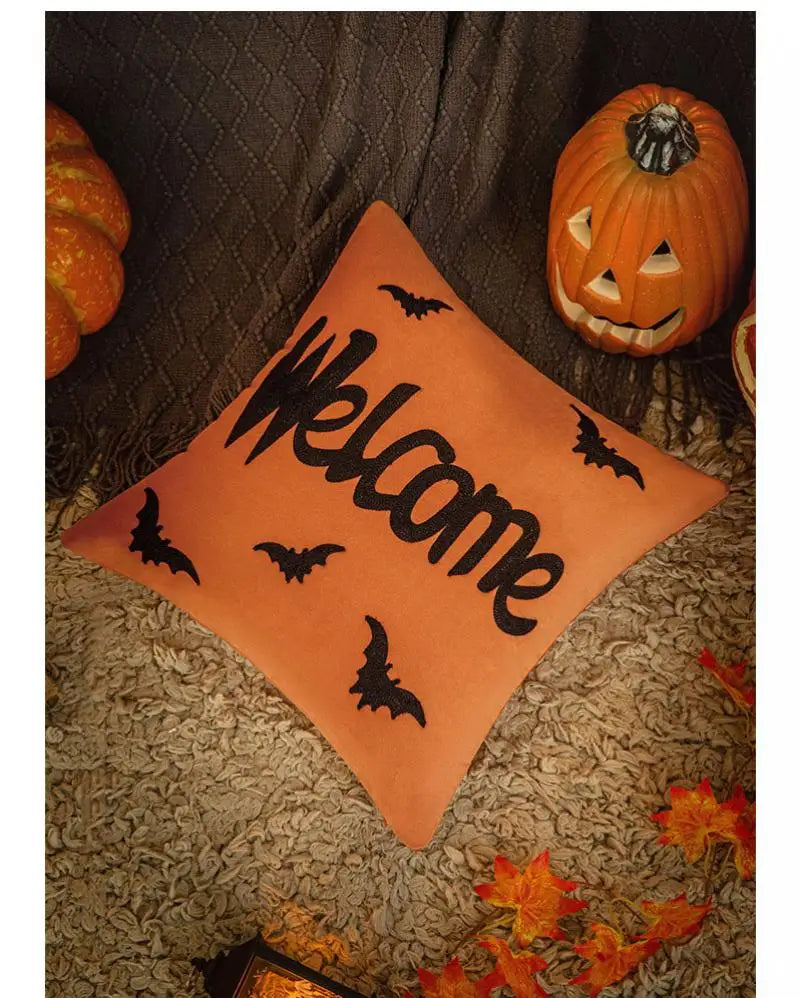 30x50/45x45cm Halloween Embroidery Pillowcase Home Holiday Decoration Sofa Pillow Cover Living Room Plush Orange Cushion Covers