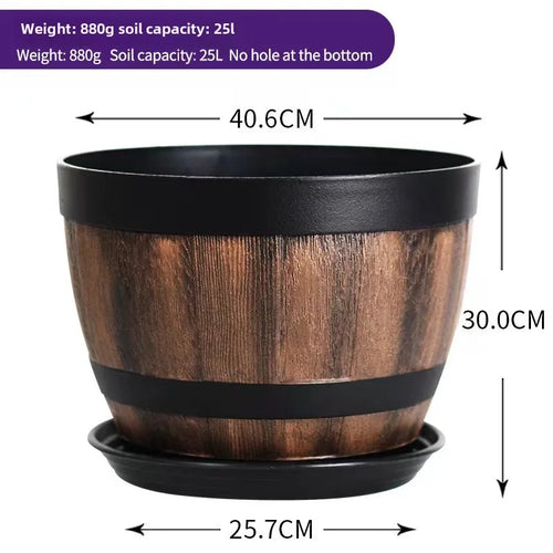 Retro whiskey barrel planter, resin striped garden flower pot with