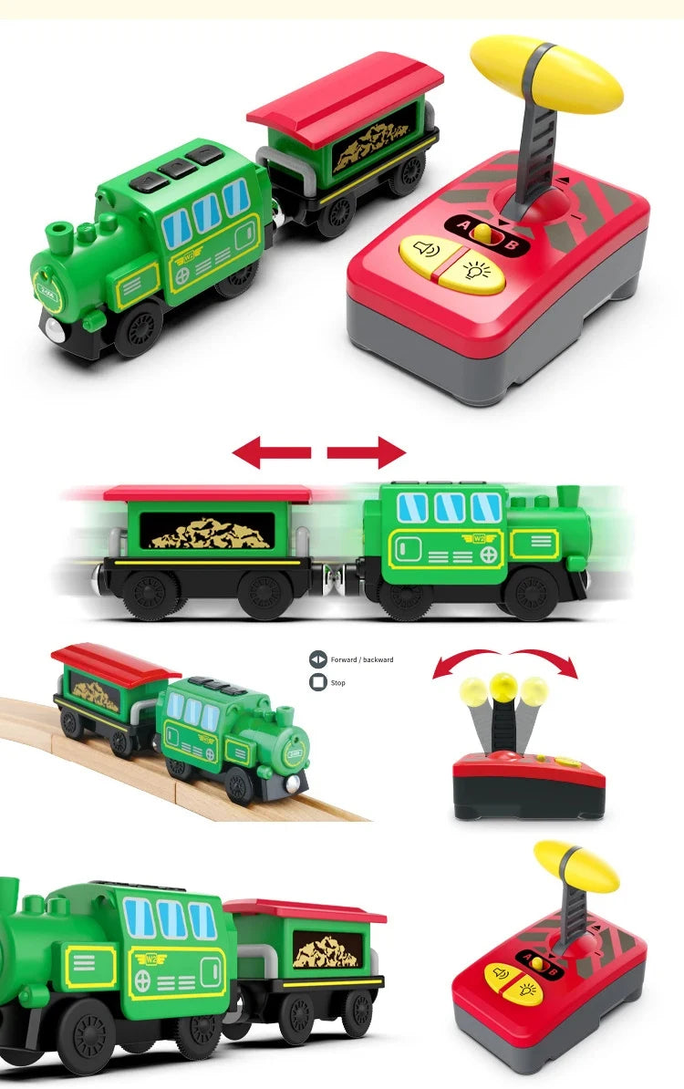 Toy Cars For Boys Remote Control Kids Electric Train Toy Set Compatible With Wooden Track Railway Children's Toys Gifts W01