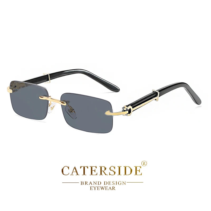 Caterside Small Square Rimless Sunglasses Men Luxury Brand Designer Classic Rectangle Sun Glasses Male UV400