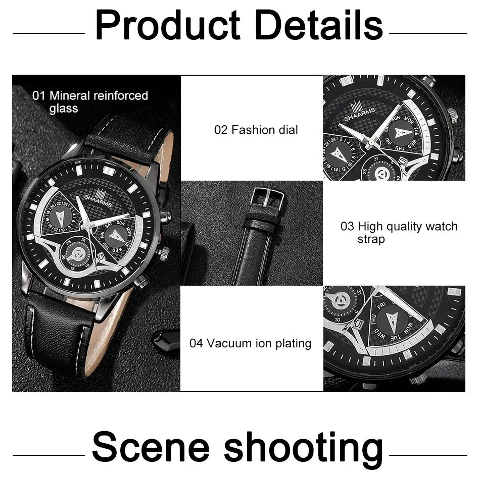 3PCS Set Men Watch Minimalist Men's Fashion Ultra Thin Watches Simple Men Business Leather Quartz Wristwatch Relogio Masculino