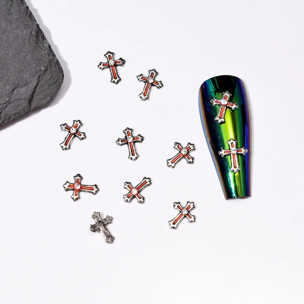 10pcs Bone Skeleton Halloween Nail Charms Scary Decoration Nail DIY 2023 Skull Cross Halloween Metal Nail Art Parts Gems