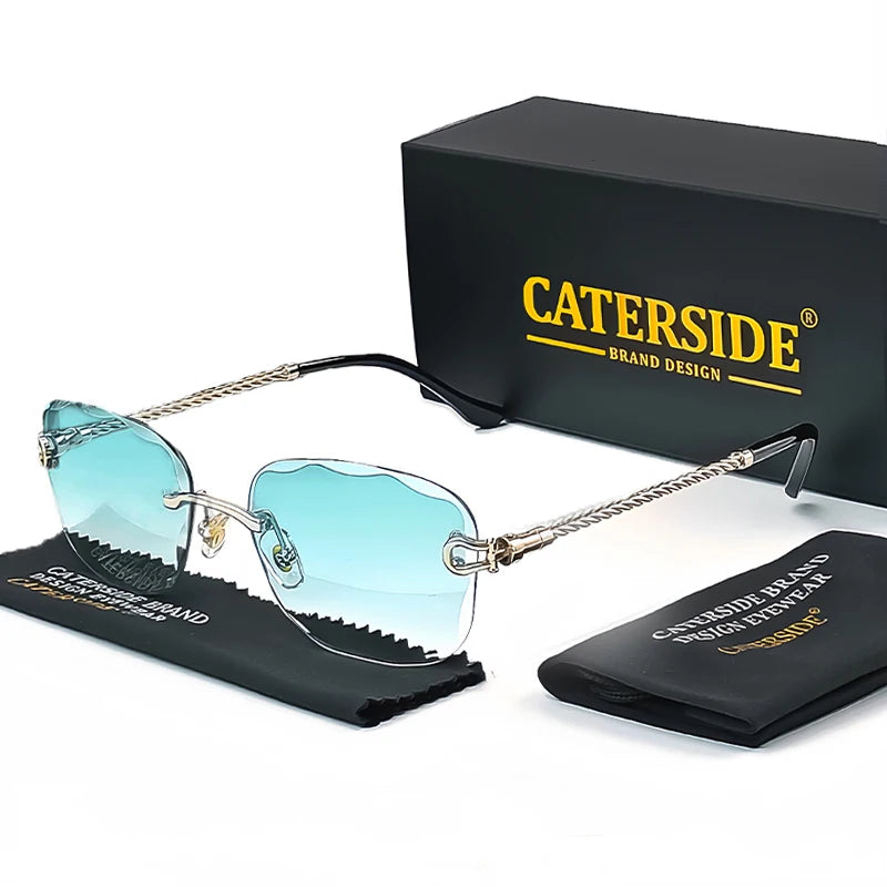 CATERSIDE Retro Fashion Sunglasses Women Men Brand Designer Rimless Gradient Sun Glasses Shades Cutting Lens Ladies Eyeglasses