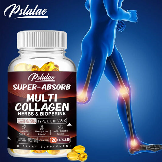 Multi Collagen Pills Organic Herbs and Piperine - Collagen Capsules with Herbs and Piperine (Type I II III V X)