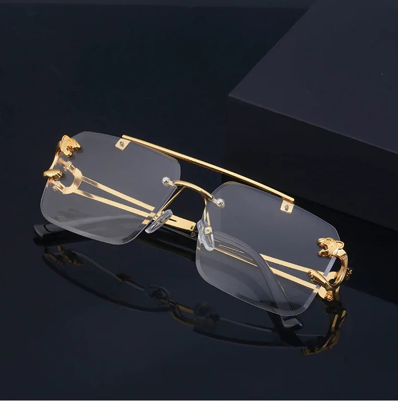 Fashion Metal Leopard Rimless Sunglasses Double Bridges Gradient Ocean Film Shades UV400