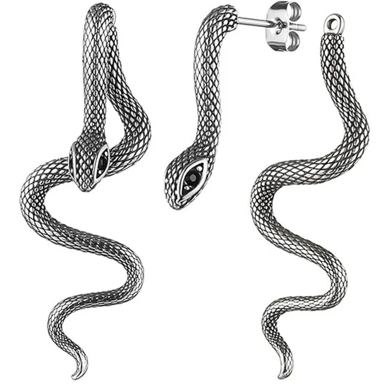 1Pair Gothic Snake Long Earrings For Women Girls Hip Hop Punk Detachable Snake Earrings Jewelry Accessories Halloween Gifts