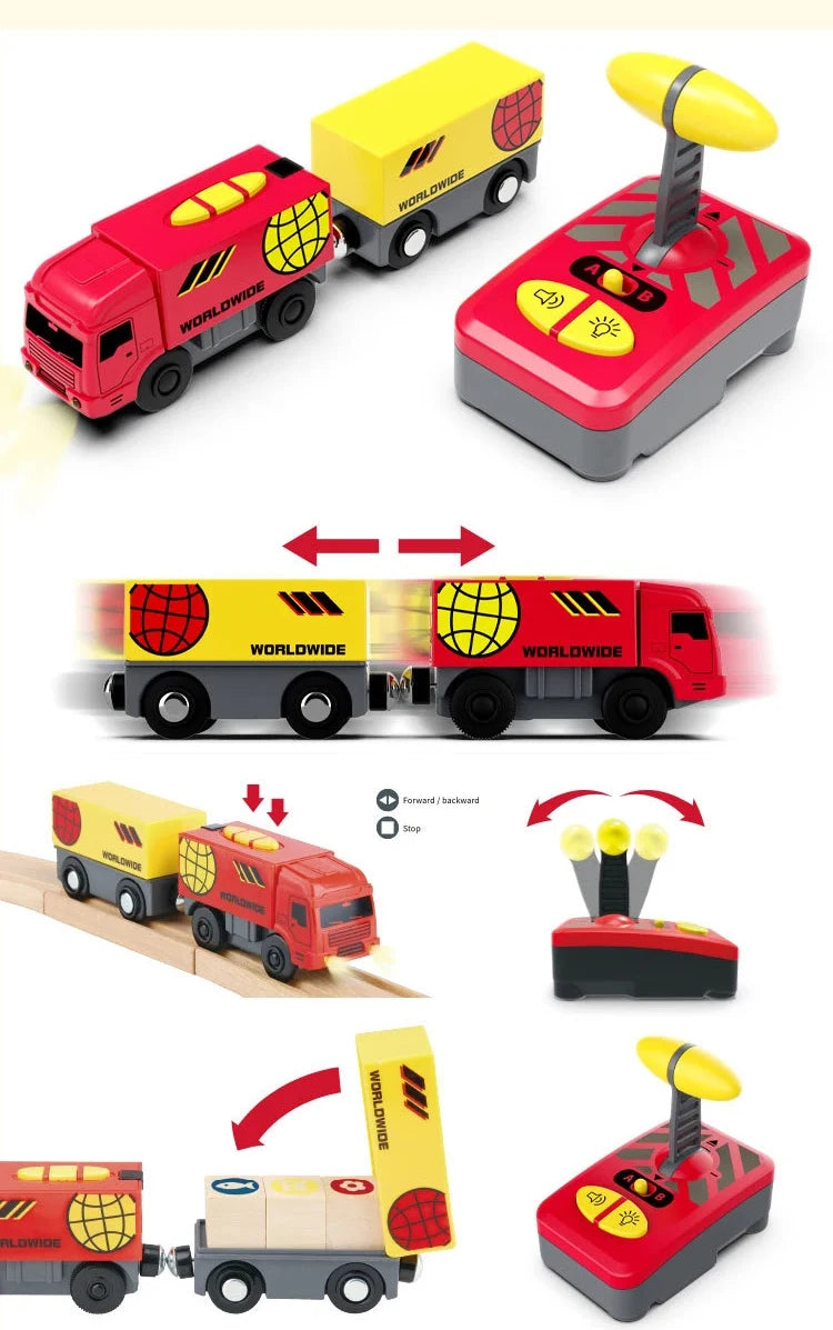 Toy Cars For Boys Remote Control Kids Electric Train Toy Set Compatible With Wooden Track Railway Children's Toys Gifts W01