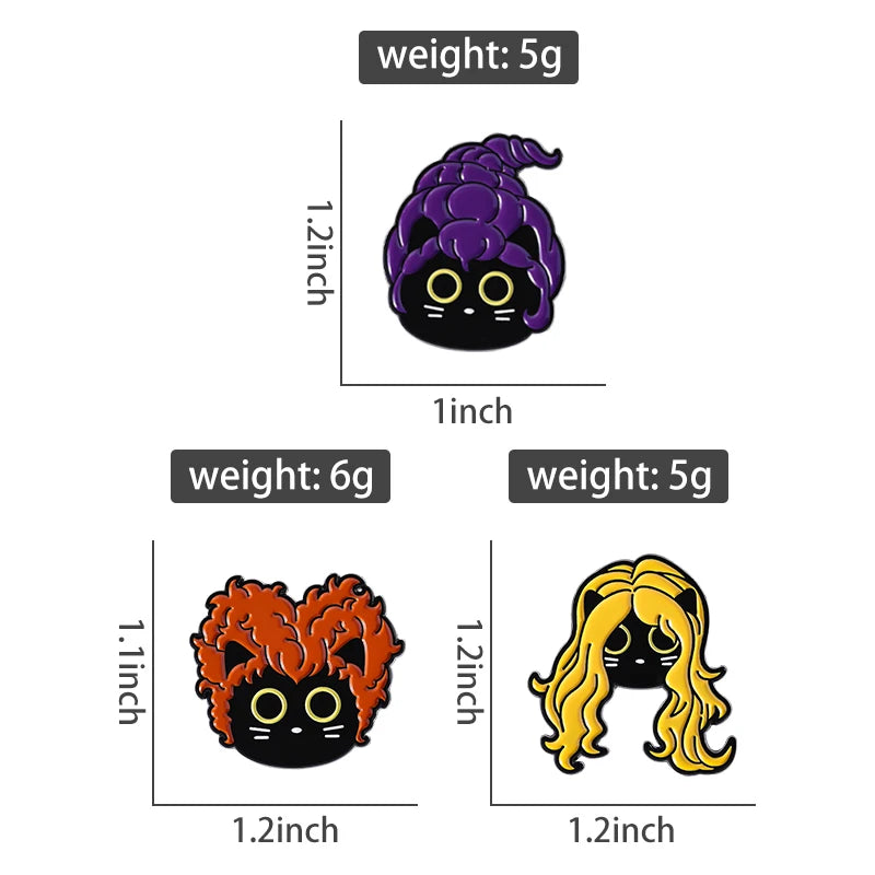 Funny Witch Black Cat Enamel Pins Family Comedy Film Movies Witch Sisters Brooch Lapel Badge Halloween Jewelry Gifts for Friends