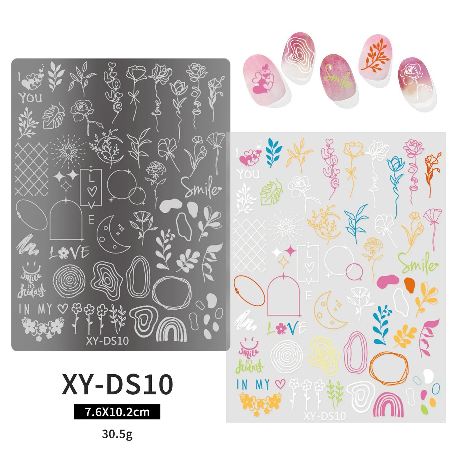 Halloween Nail Stamping Plates Nail Art Templates Printing Rose Leaves Moon Butterfly French Nails Image Stainless Stencil Tool