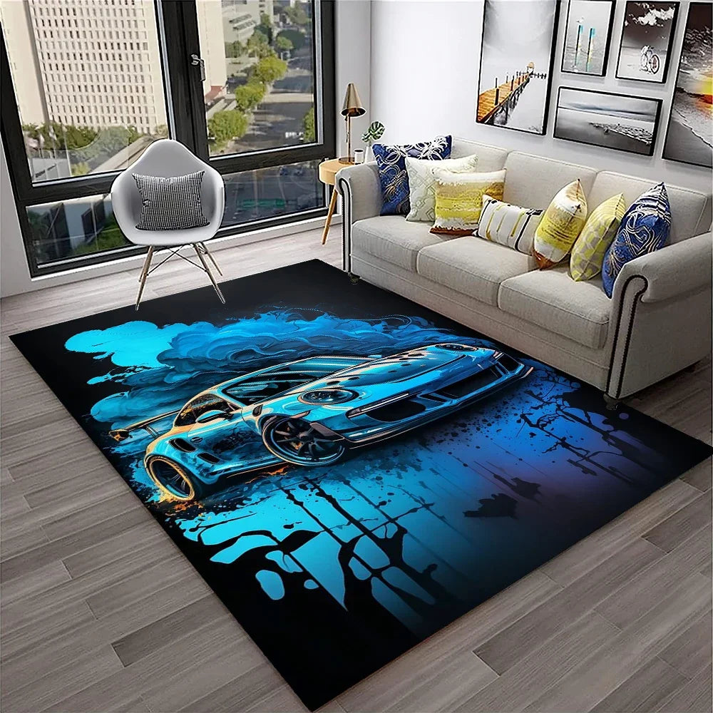 Racing Car Sports Car Carpet Rug for Home Living Room Bedroom Playroom Sofa Doormat Decor,Kids Game Area Rug Non-slip Floor Mat