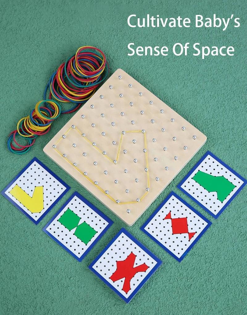 Children Math Wooden Toys Set Geometric Shape Rubber Band Nailboard Game Montessori Educational Creative Toy Fine Christmas gift
