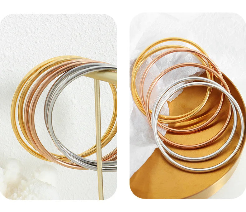 Fadeless Bracelet Bangles For Women Stainless Steel Gold Plated Simple Round Women's Bangle Bracelets Woman Jewelry Accessories