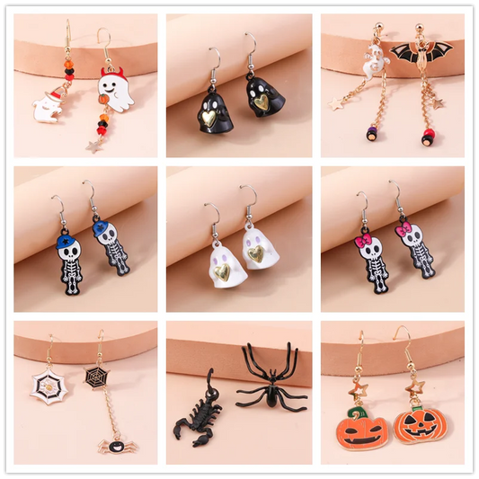 Aihua Fashion Halloween Earrings Enamel Ghost Skeleton Pumpkin Bat Spider Earrings For Women Halloween Night Party Jewelry Gifts