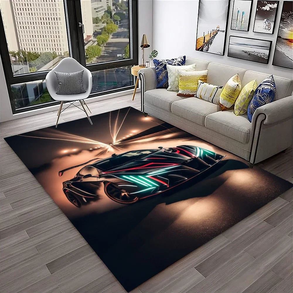 Racing Car Sports Car Carpet Rug for Home Living Room Bedroom Playroom Sofa Doormat Decor,Kids Game Area Rug Non-slip Floor Mat