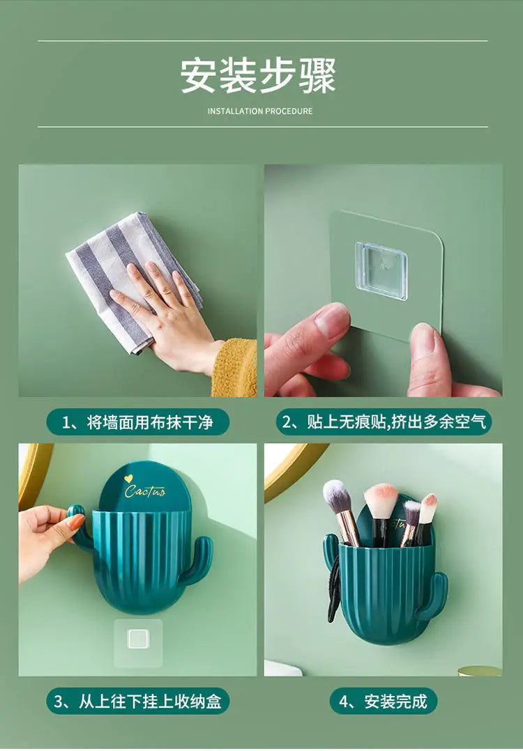 Cactus Toothbrush Holder Shelf Organizer Bathroom Household Items Bathroom Bathroom Shelves Drain