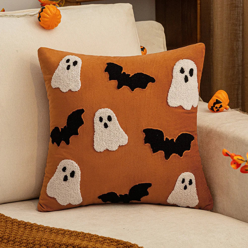 30x50/45x45cm Halloween Embroidery Pillowcase Home Holiday Decoration Sofa Pillow Cover Living Room Plush Orange Cushion Covers