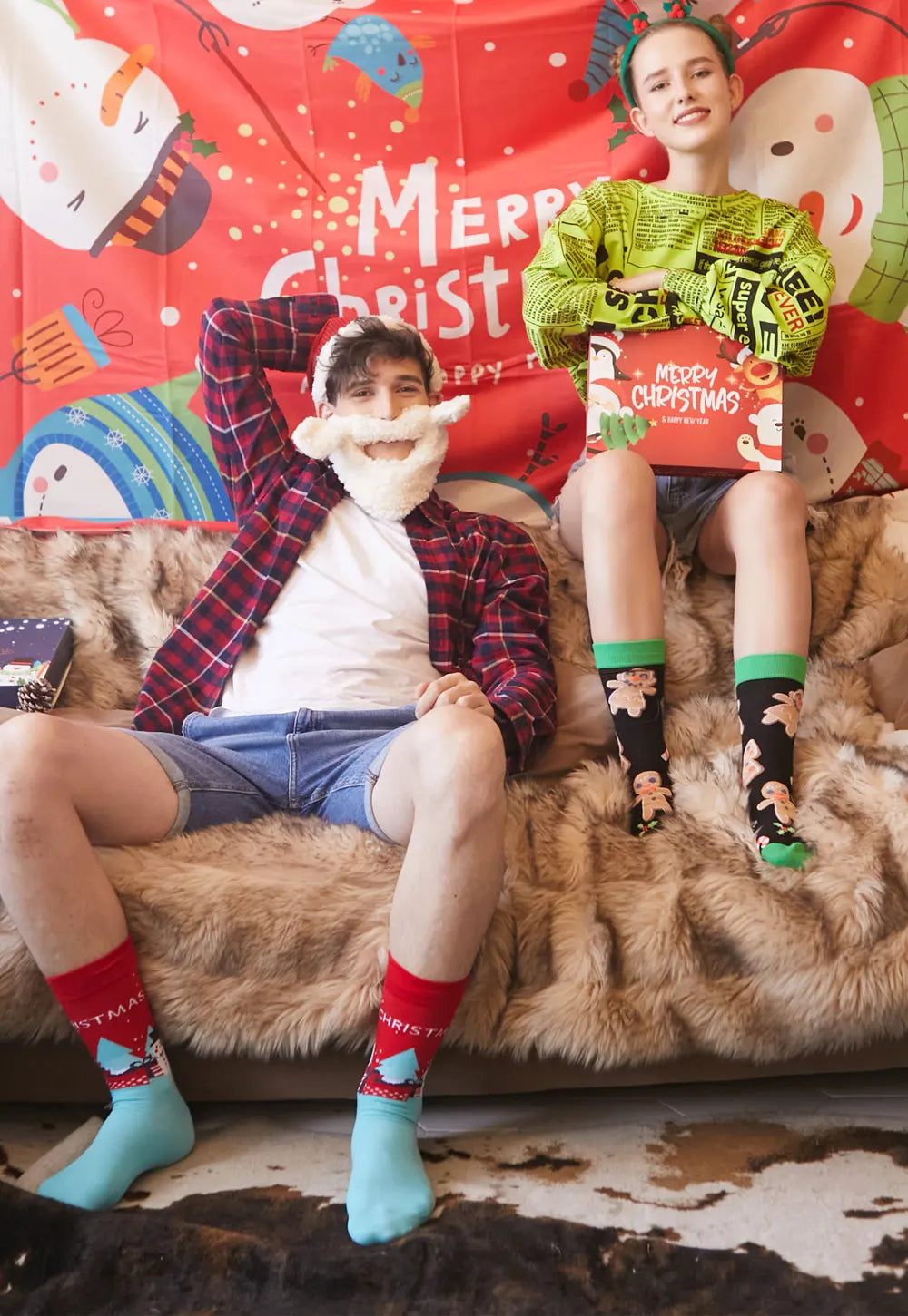 Men Women Socks Lover Christmas Halloween Celebrate Santa Elk Gift Party Biscuits Snow Happy Funny Tide Cotton Socks EU38-46