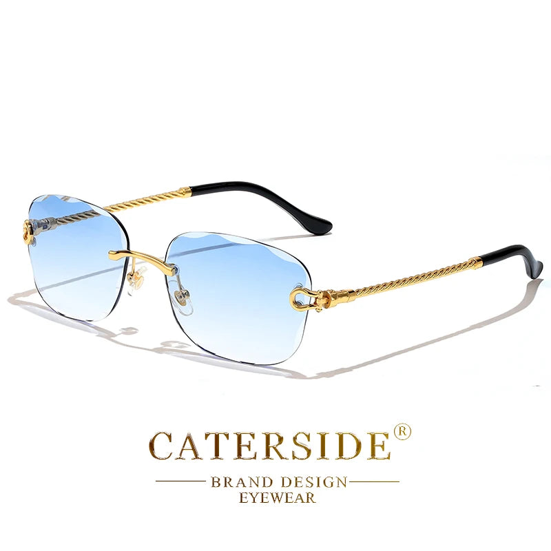 CATERSIDE Retro Fashion Sunglasses Women Men Brand Designer Rimless Gradient Sun Glasses Shades Cutting Lens Ladies Eyeglasses
