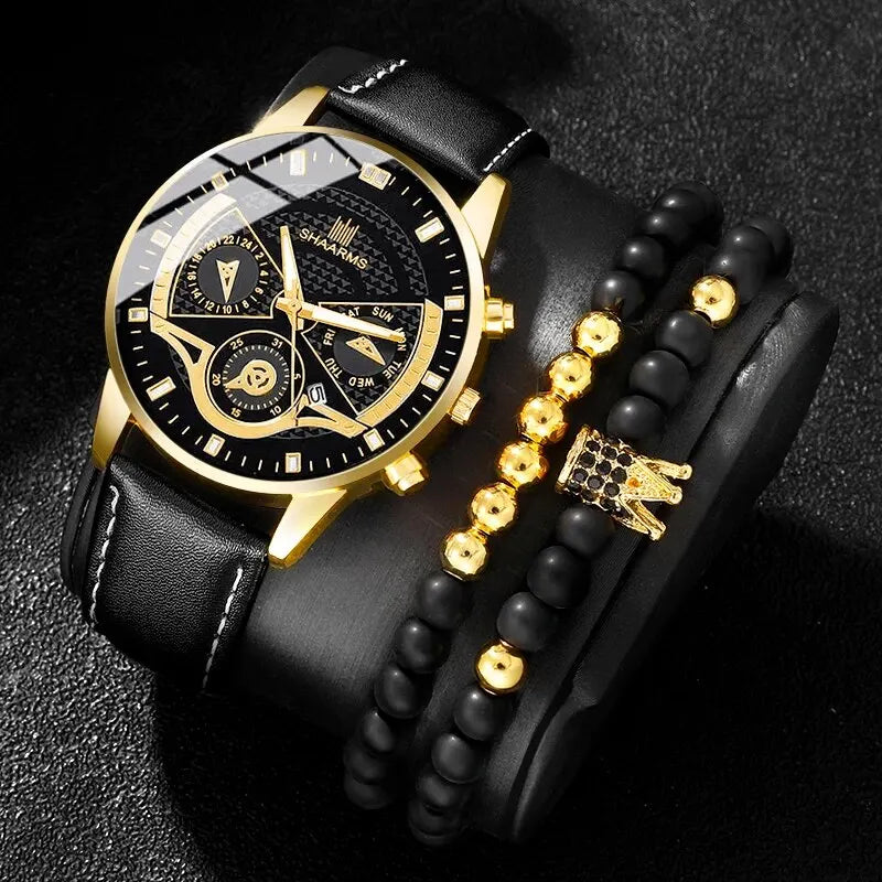 3PCS Set Men Watch Minimalist Men's Fashion Ultra Thin Watches Simple Men Business Leather Quartz Wristwatch Relogio Masculino