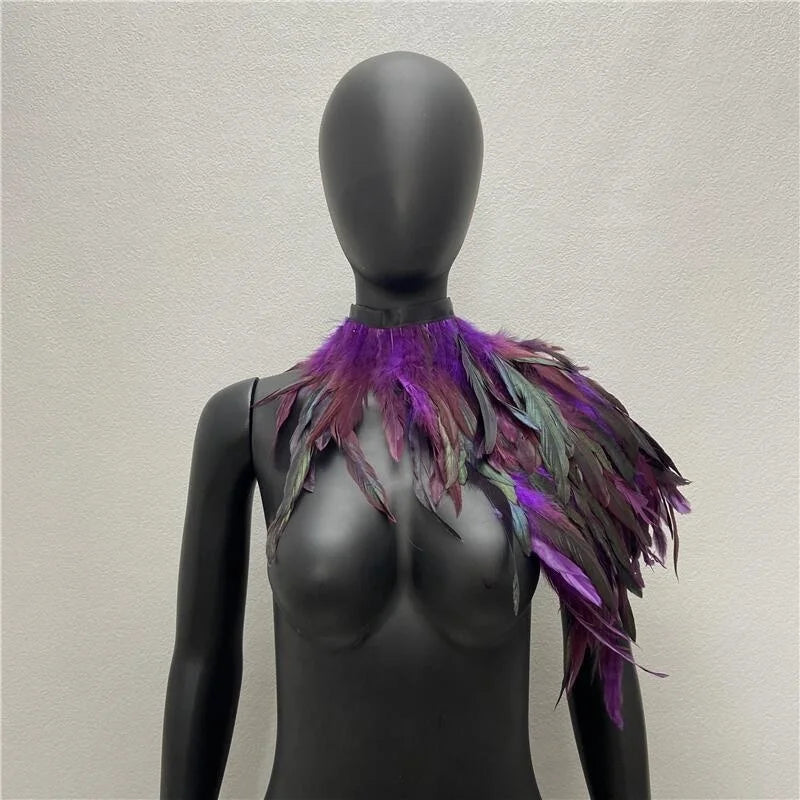 One Shoulder Feather Luxury Scarf Women Snood Gothic Style  Scarve Woman Shawls Punk Party Halloween Performance Show Decoration
