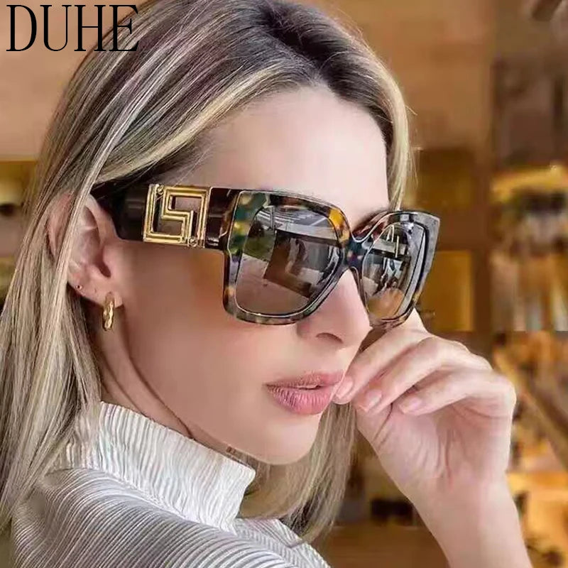 Luxury Brand Design Oversized Women's Sunglasses ,Stylish Elegant Commuting Sunglasses ,Square Retro Gradient Tone Sunglasses.