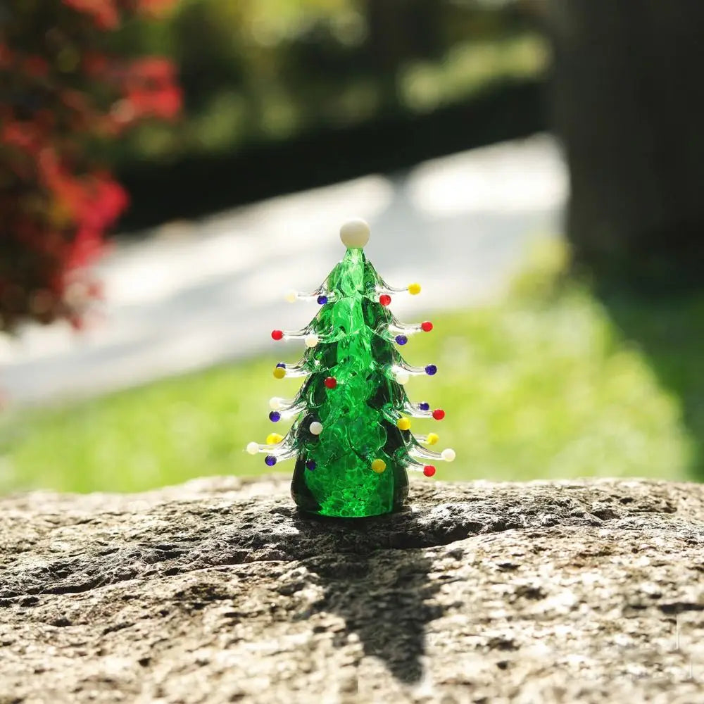 Glass Crystals Christmas Tree Figurine Statue Mini Christmas Tree Miniature Table Ornaments Handmade Crystals Ornaments