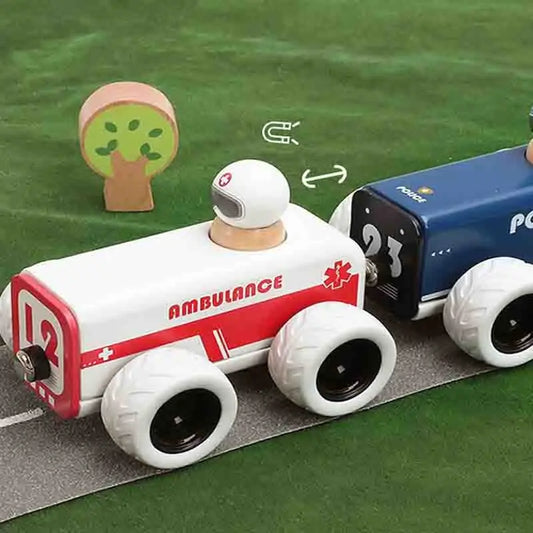 Wooden Fire Engines, Police Cars And Ambulances; Retractable Baby Strollers; Wooden Toys For Children'S Education; Birthday Gift