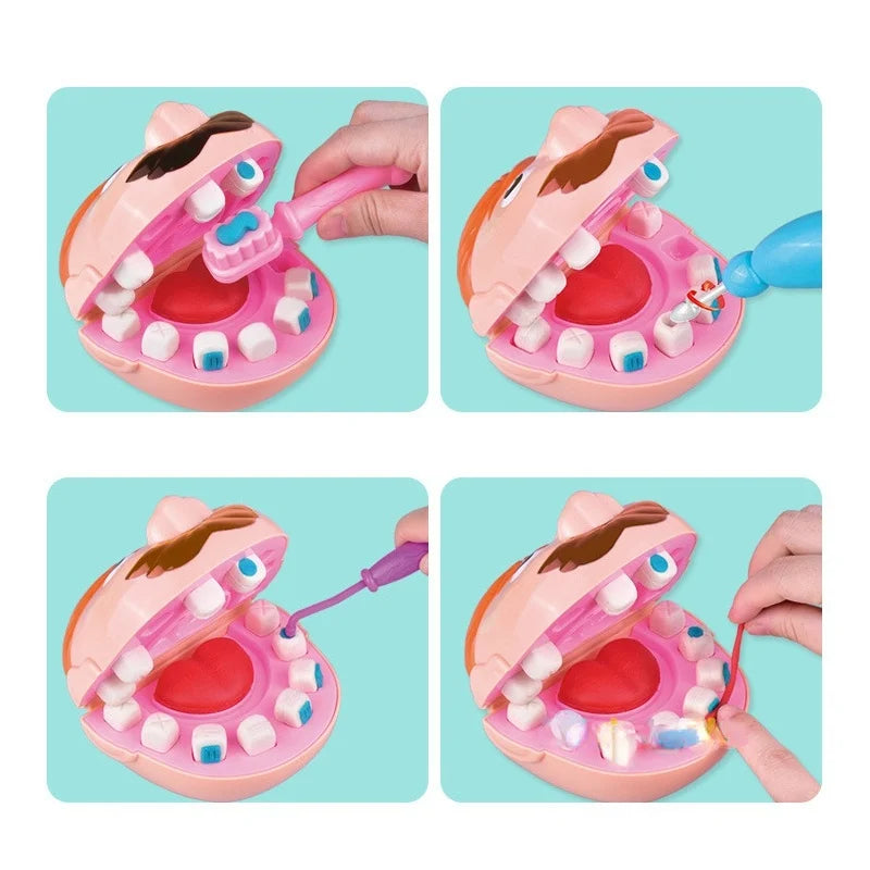 Child Pretend Play toys educational Doctor Toys dentists tooth filling teeth color clay plastic mold set birthday gift boy girl